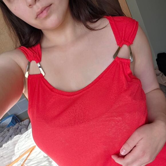 Vintage 90s Red Swim Cover Up silver buckle - Picture 4 of 6